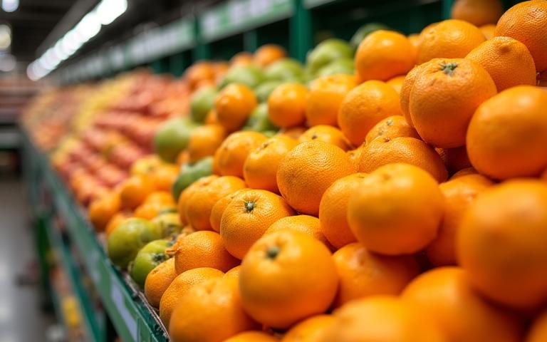 Frische Orangen für die Supermarkt-Obstabteilung in Wien